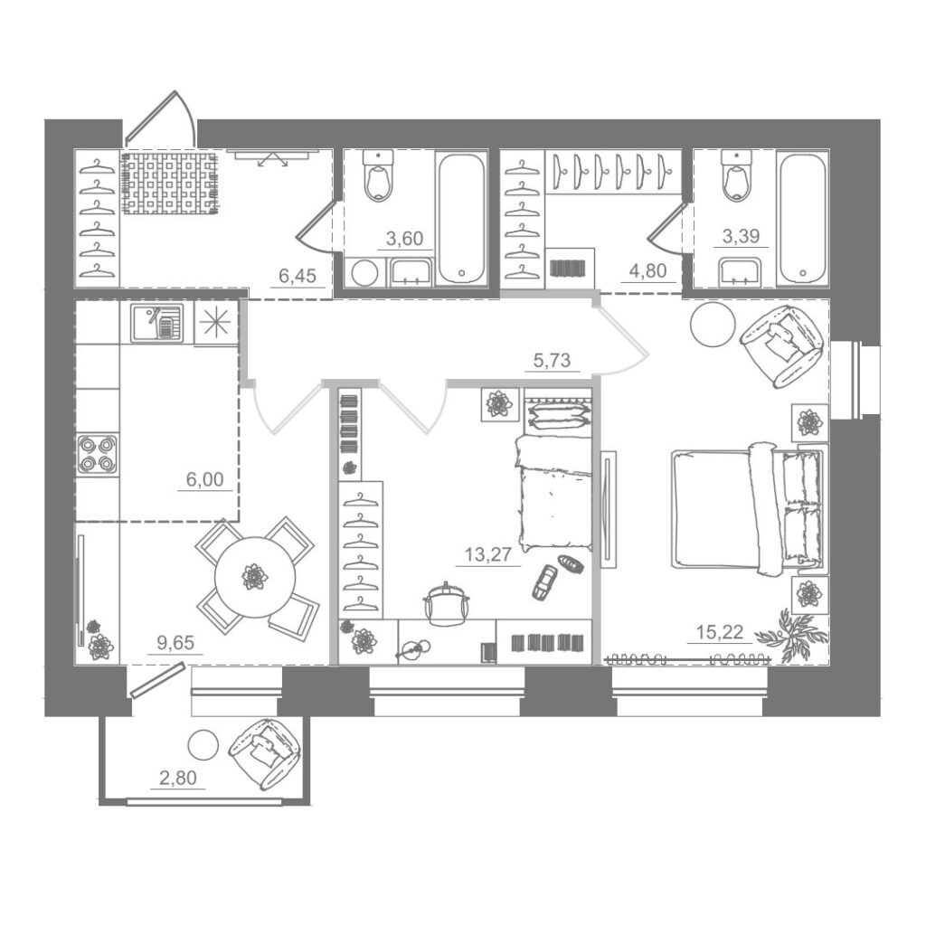 2-комнатная квартира, 68,2 м²