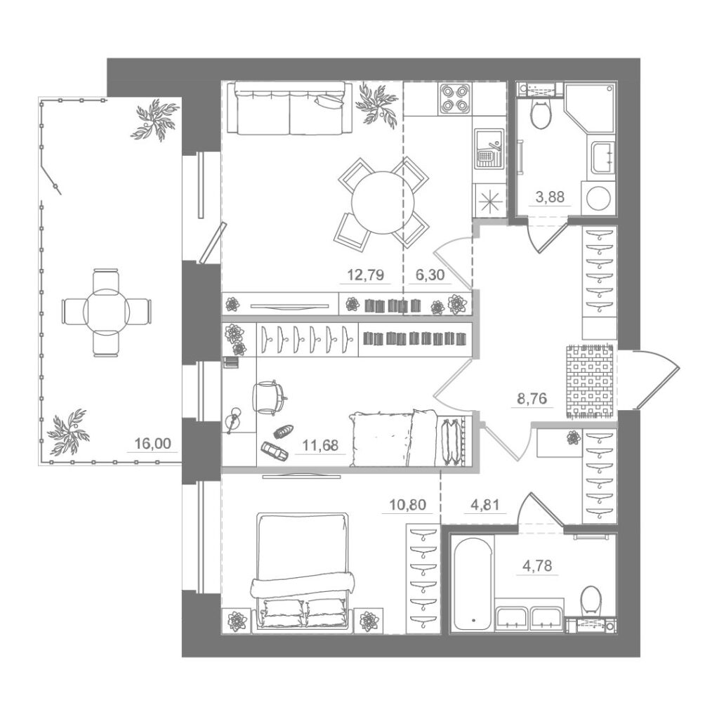 2-комнатная квартира, 64,33 м²