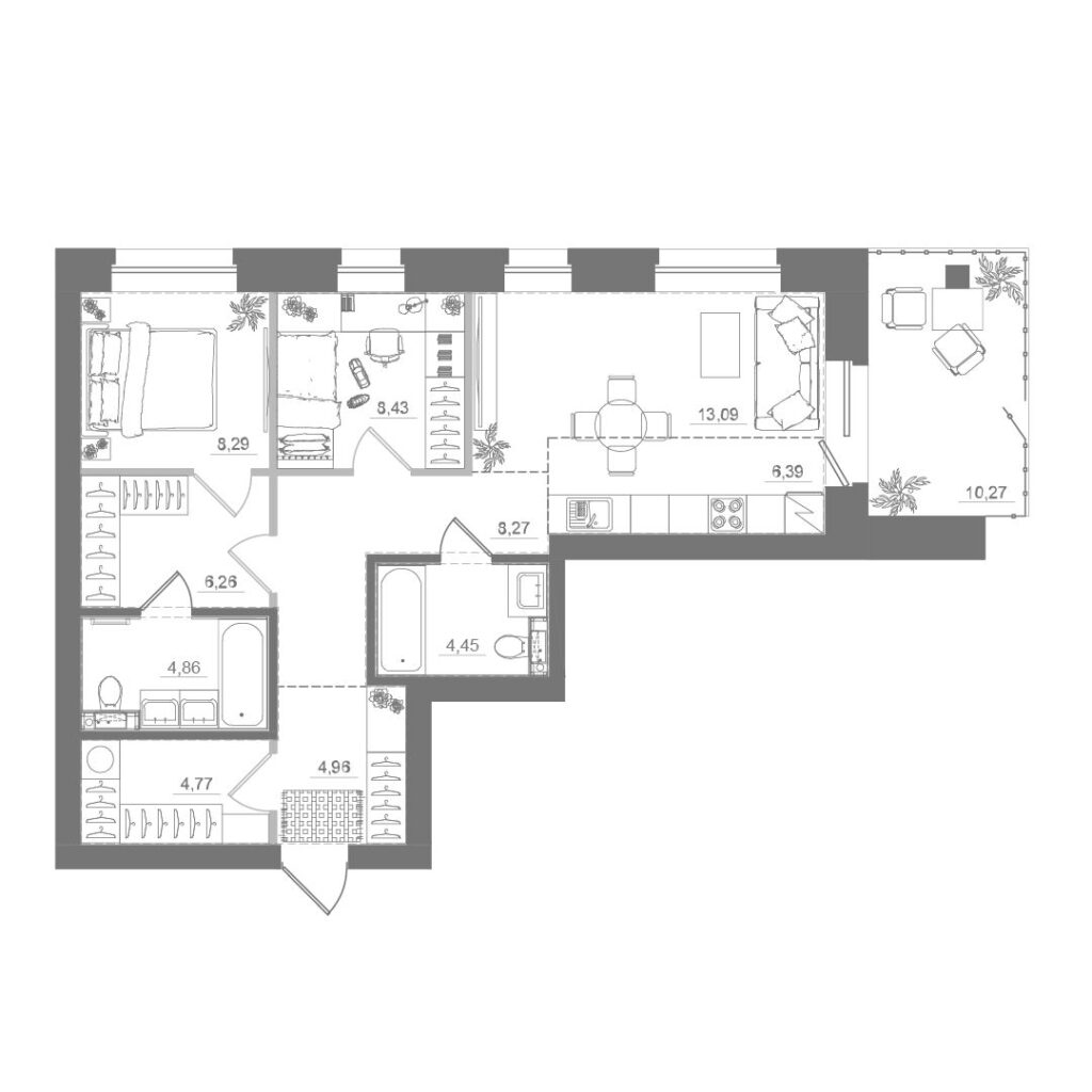 2-комнатная квартира, 70,19 м²