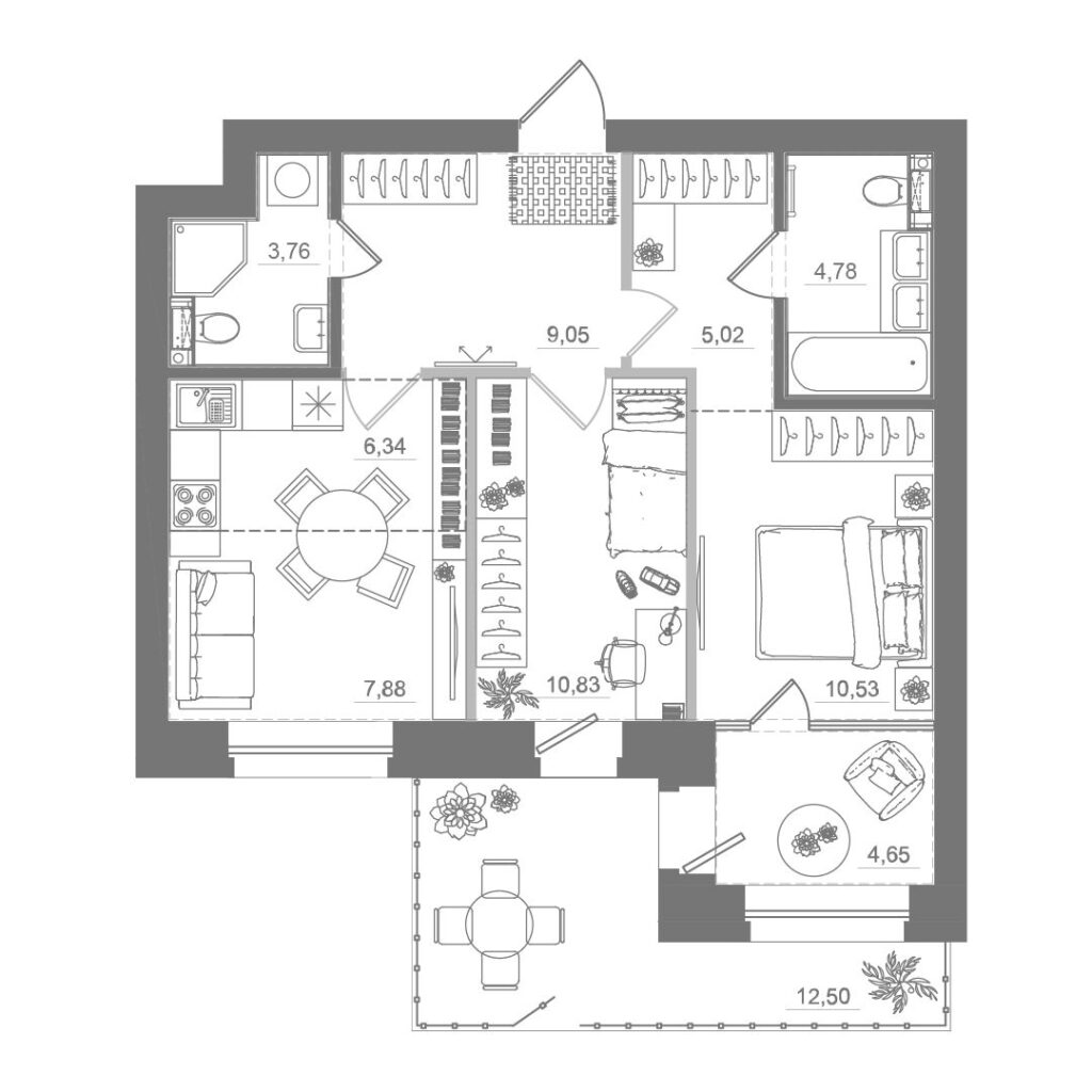 2-комнатная квартира, 63,49 м²