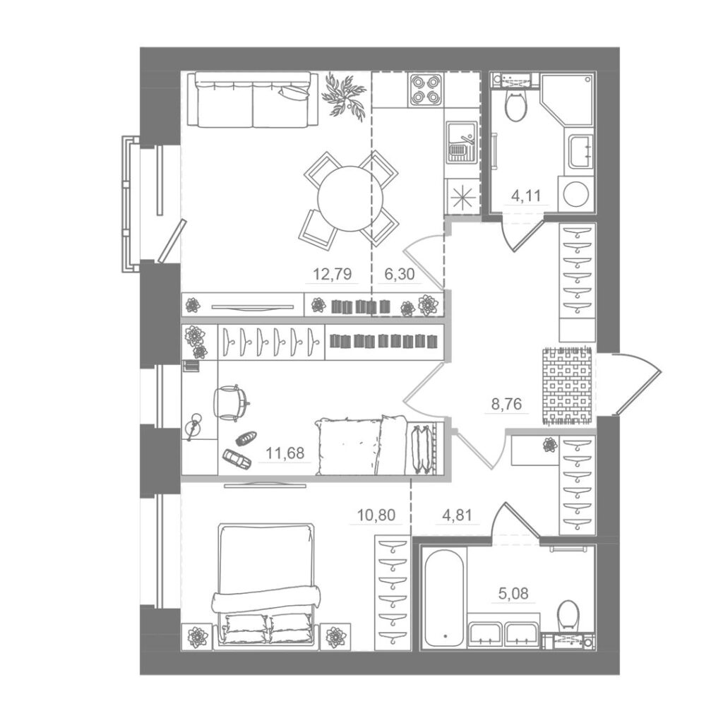 2-комнатная квартира, 64,33 м²