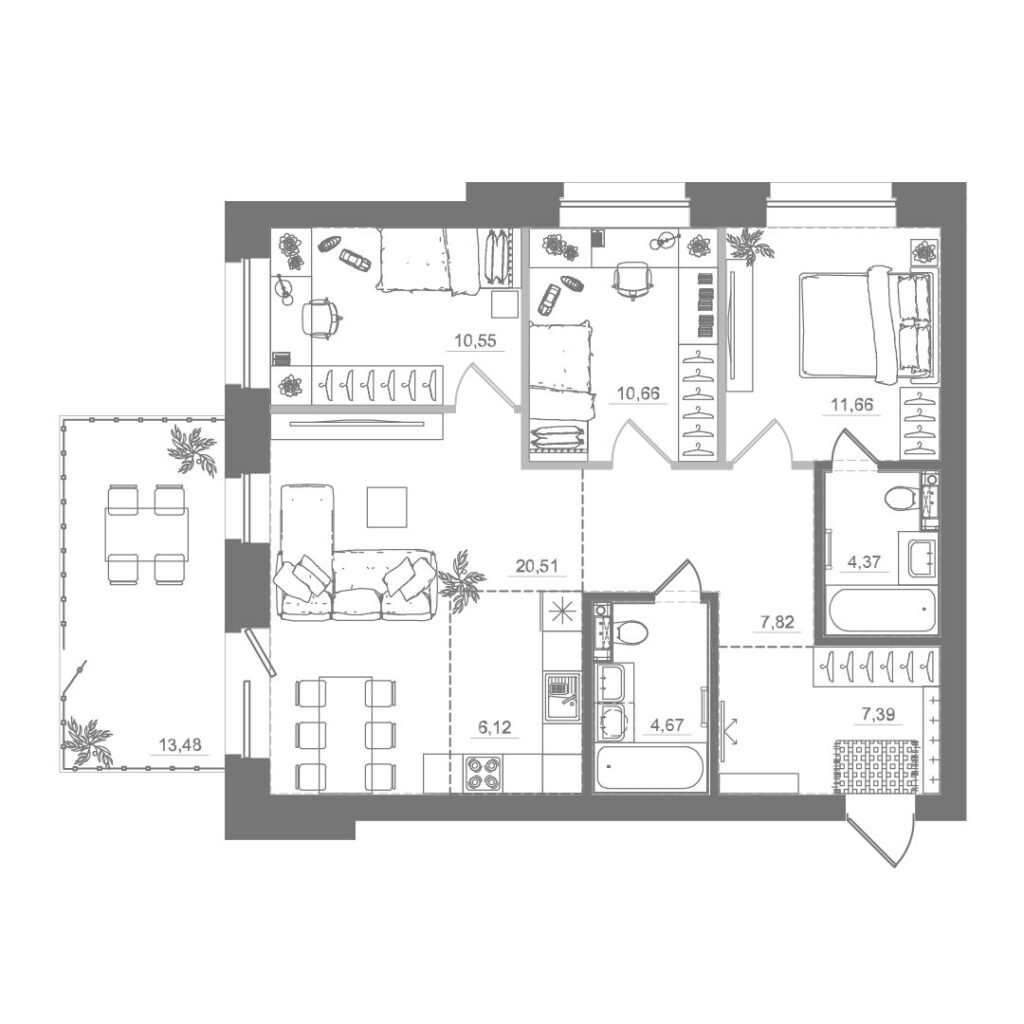 3-комнатная квартира, 84,18 м²