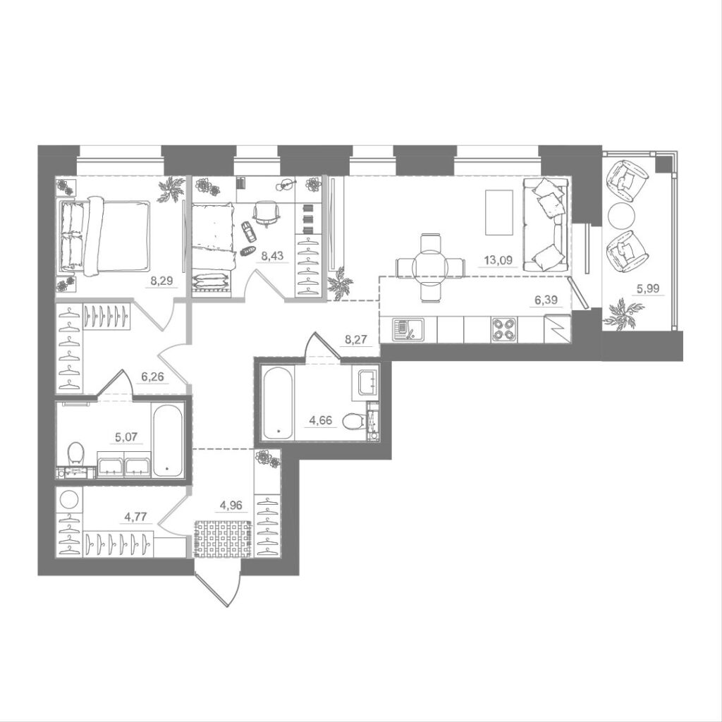 2-комнатная квартира, 70,19 м²