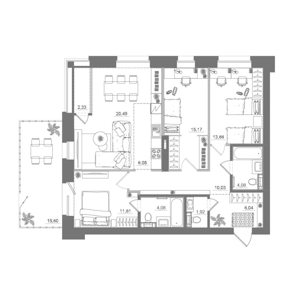 3-комнатная квартира, 96,41 м²